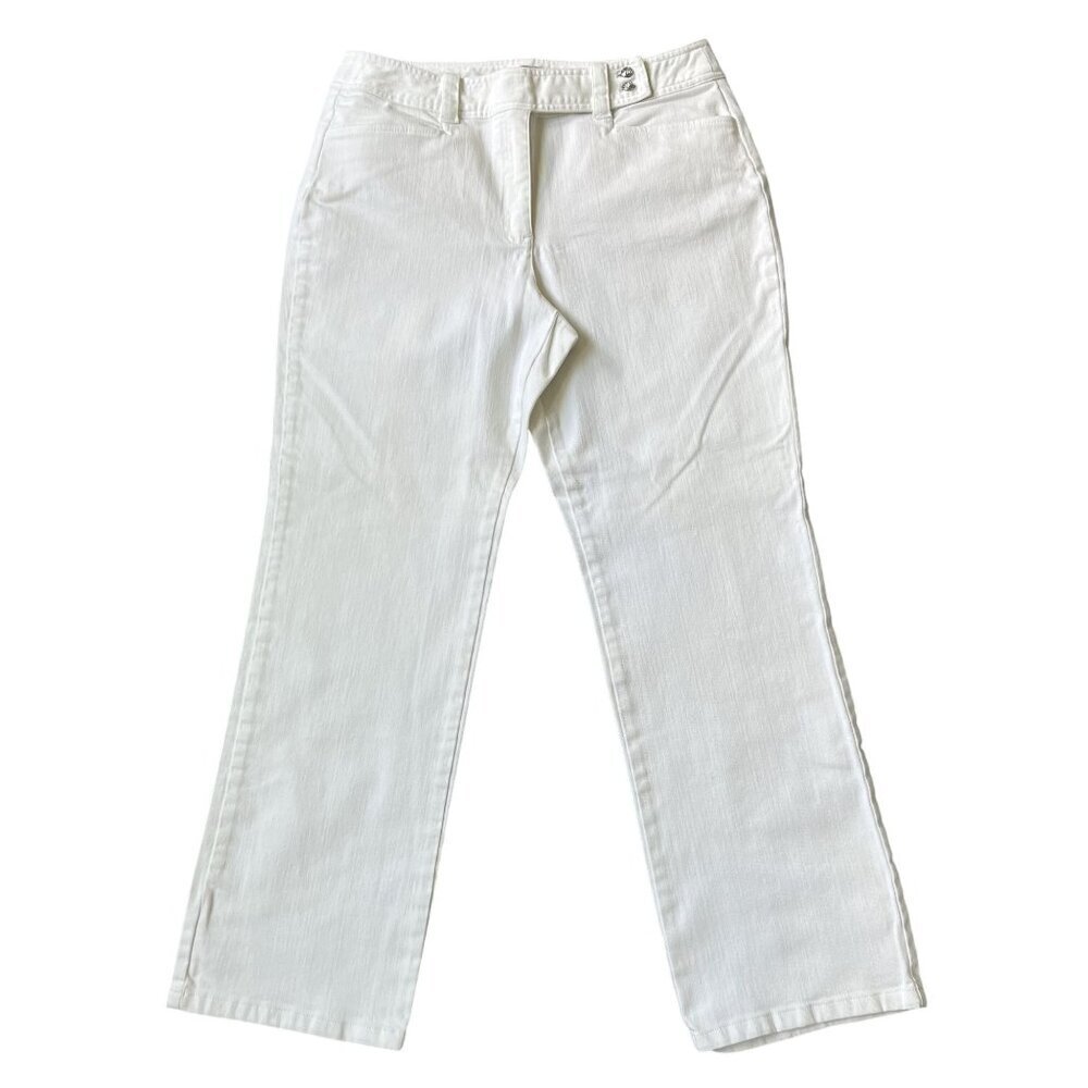 Talbots Womens 12P Winter White Boot Cut Gentle Stretch Pants Clean Girl Jeans - Picture 1 of 13